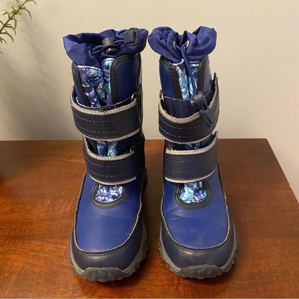 Lands' End Blue and Gray Snow Boots with Velcro Straps